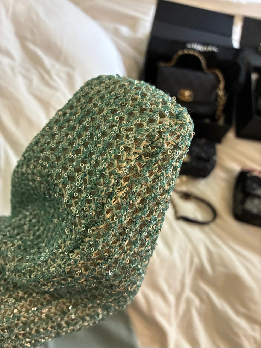 Miu Miu Teal Knit Tote with Matching Teal Pouch
